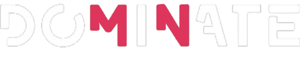 White text transparent pink dominate logo